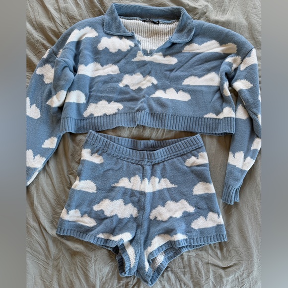 Nasty Gal 2pc Cloud Print Knit Lounge Set - Picture 2 of 9
